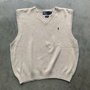POLO BY RALPH LAUREN COTTON TAN V-NECK SWEATER VEST ADULT XL